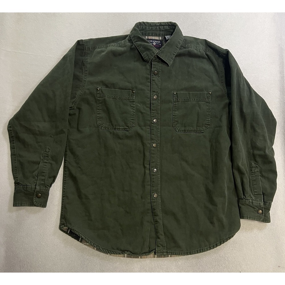 Vintage Coleman Flannel Lined Canvas Field Jacket Men's Size XL Green Snap Up